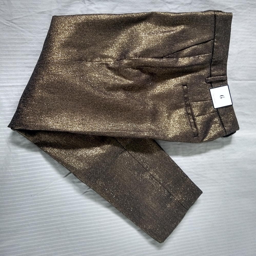 WHBM Gold Jacquard Slim Ankle Pants Women's 6